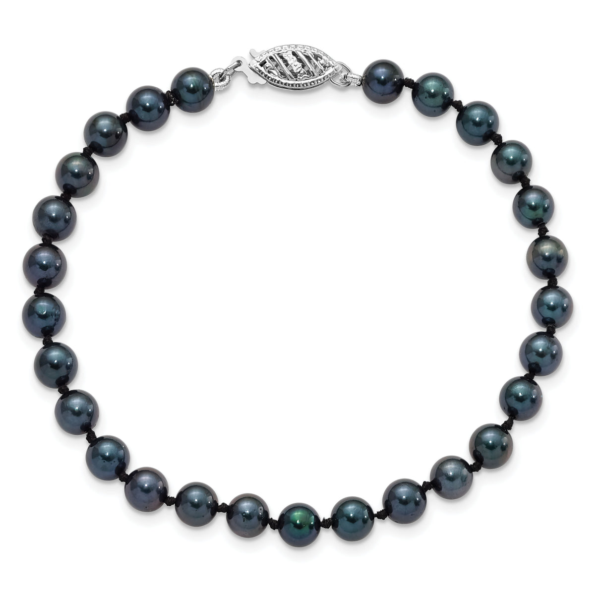 14k White Gold 5-6mm Round Black Saltwater Akoya Cultured Pearl Bracelet-PLB50-7