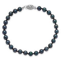 14k White Gold 5-6mm Round Black Saltwater Akoya Cultured Pearl Bracelet-PLB50-7