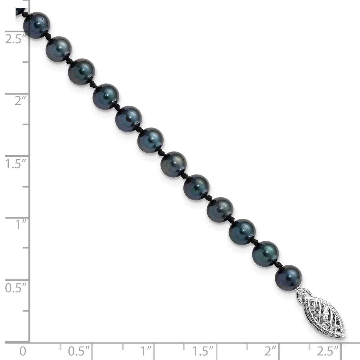 14k White Gold 5-6mm Round Black Saltwater Akoya Cultured Pearl Bracelet-PLB50-7