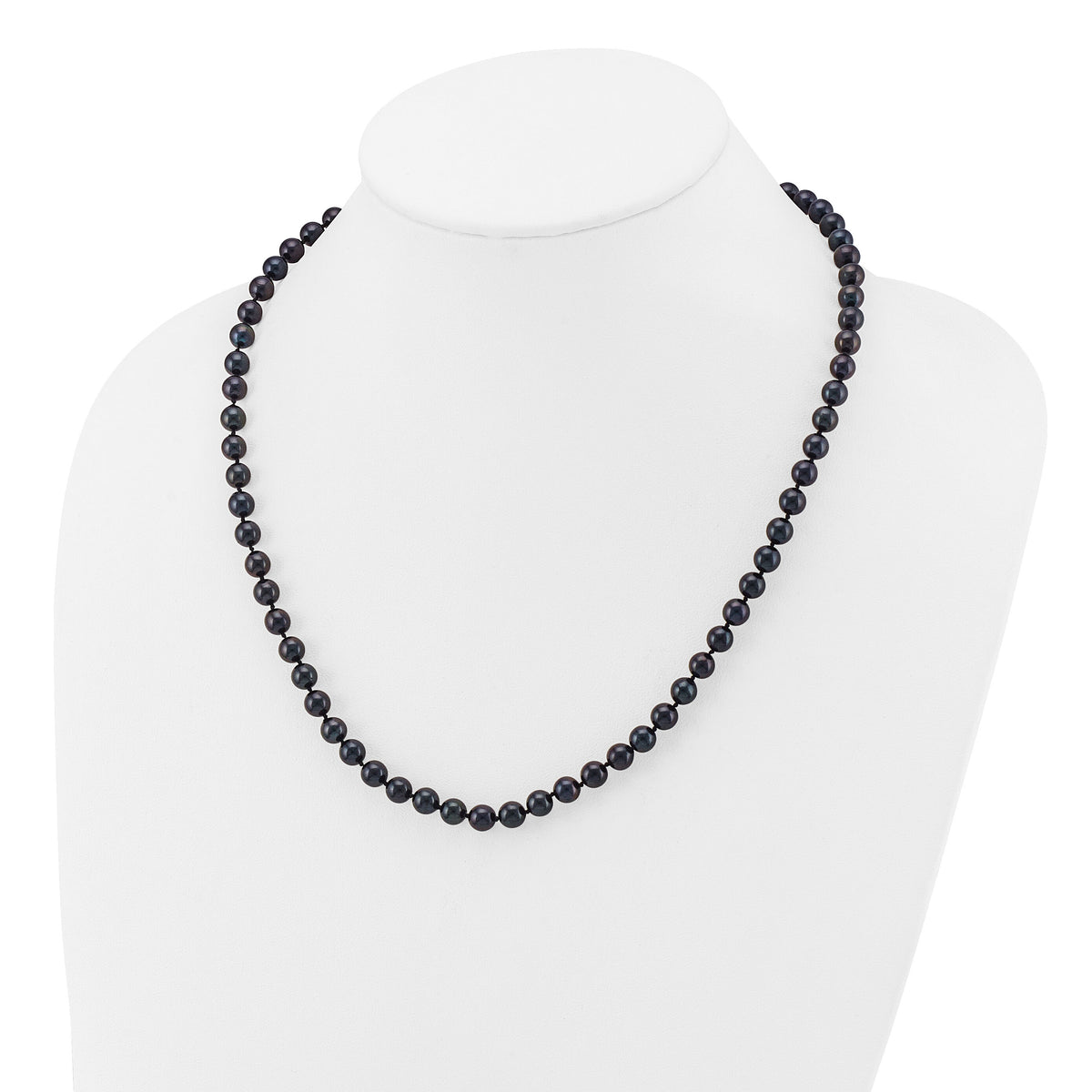 14k White Gold 6-7mm Round Black Saltwater Akoya Cultured Pearl Necklace-PLB60-16