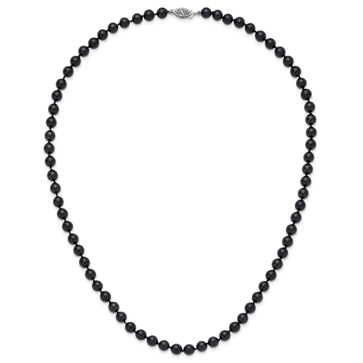 14k White Gold 6-7mm Round Black Saltwater Akoya Cultured Pearl Necklace-PLB60-16
