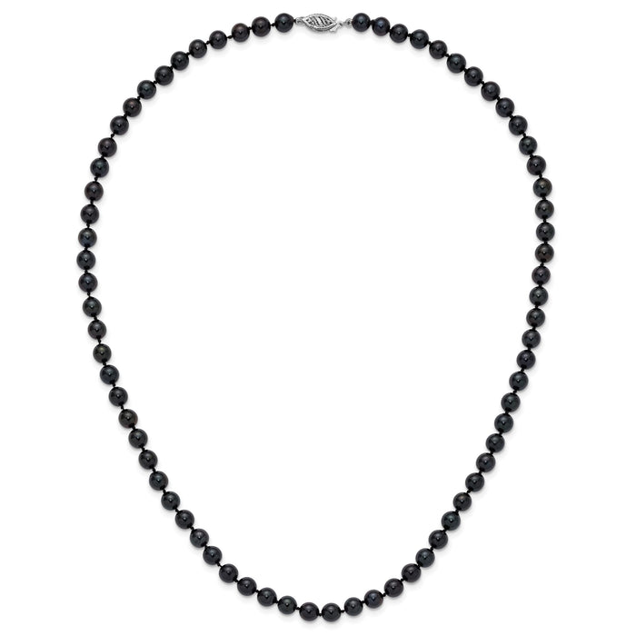 14k White Gold 6-7mm Round Black Saltwater Akoya Cultured Pearl Necklace-PLB60-16
