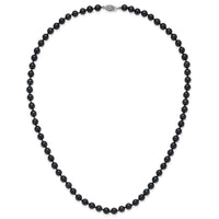14k White Gold 6-7mm Round Black Saltwater Akoya Cultured Pearl Necklace-PLB60-24