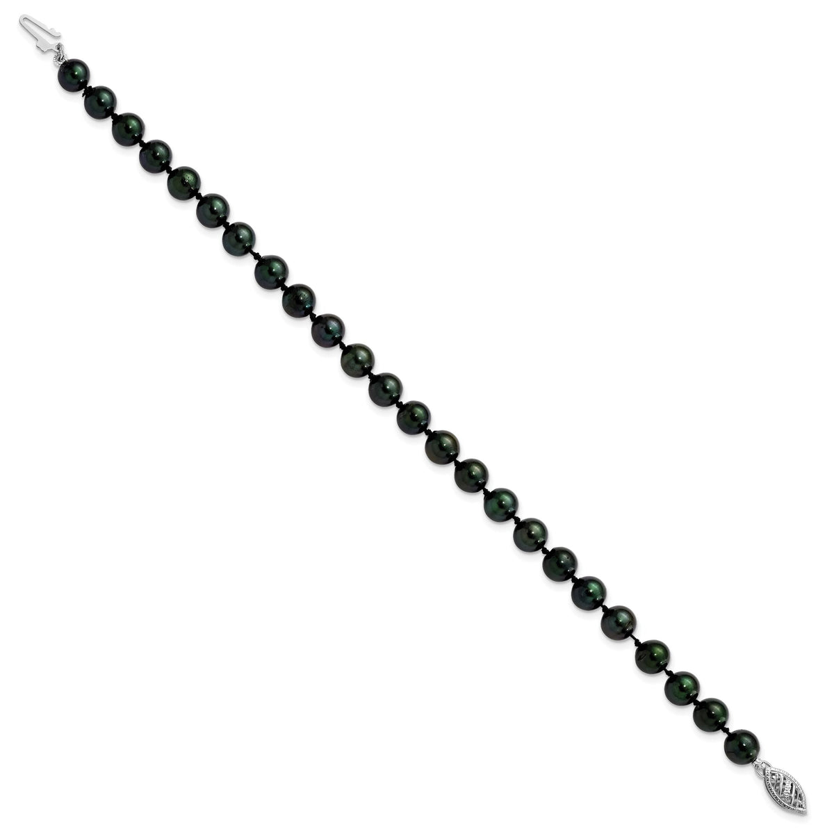 14k White Gold 6-7mm Round Black Saltwater Akoya Cultured Pearl Bracelet-PLB60-8
