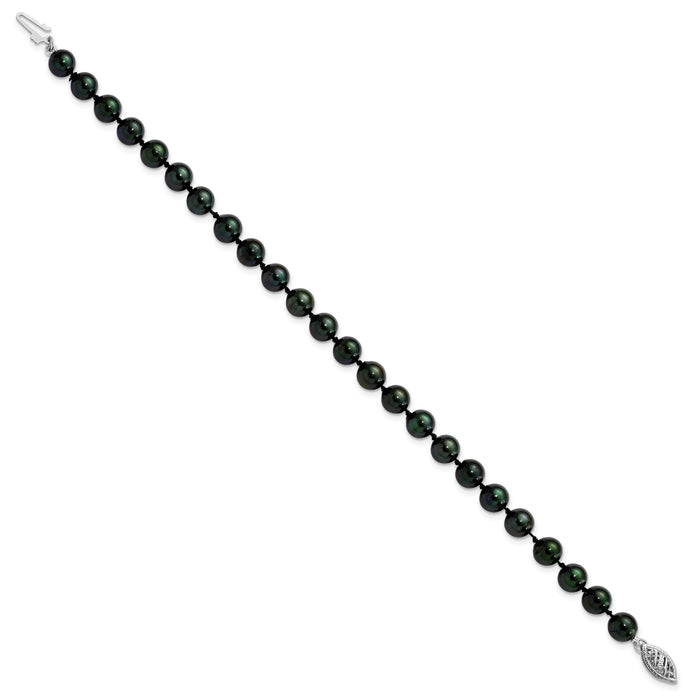14k White Gold 6-7mm Round Black Saltwater Akoya Cultured Pearl Bracelet-PLB60-8