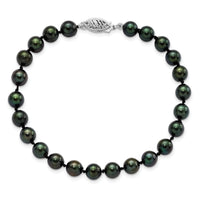 14k White Gold 6-7mm Round Black Saltwater Akoya Cultured Pearl Bracelet-PLB60-8