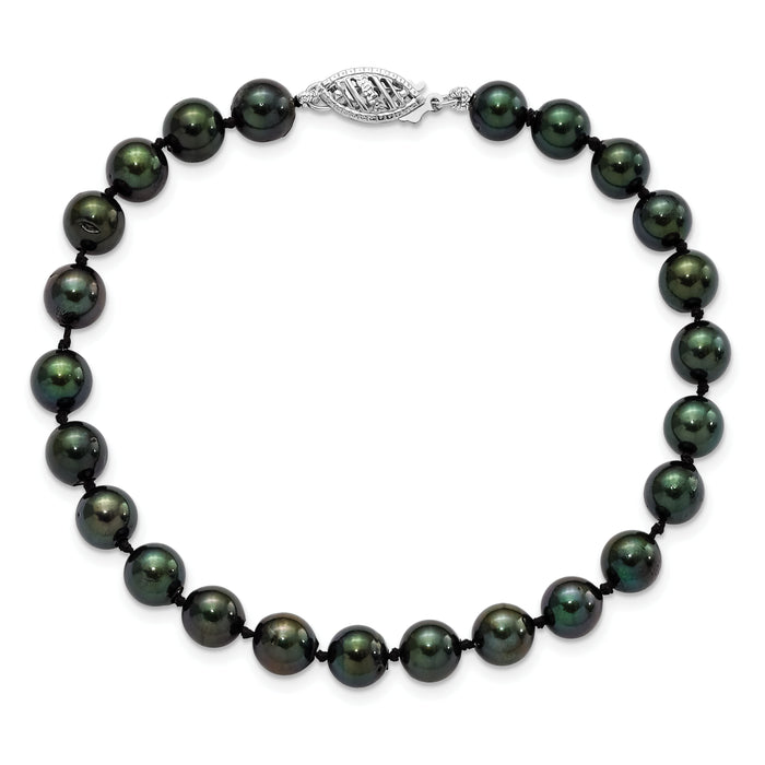 14k White Gold 6-7mm Round Black Saltwater Akoya Cultured Pearl Bracelet-PLB60-8