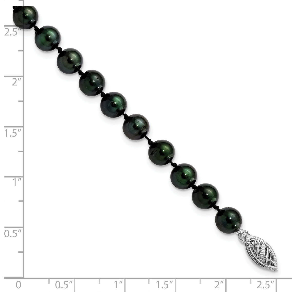 14k White Gold 6-7mm Round Black Saltwater Akoya Cultured Pearl Bracelet-PLB60-7
