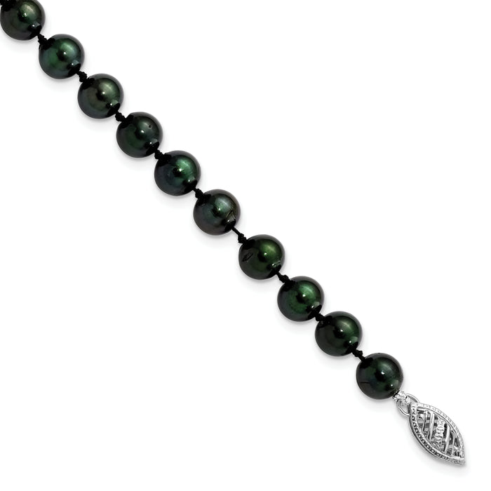 14k White Gold 6-7mm Round Black Saltwater Akoya Cultured Pearl Bracelet-PLB60-7