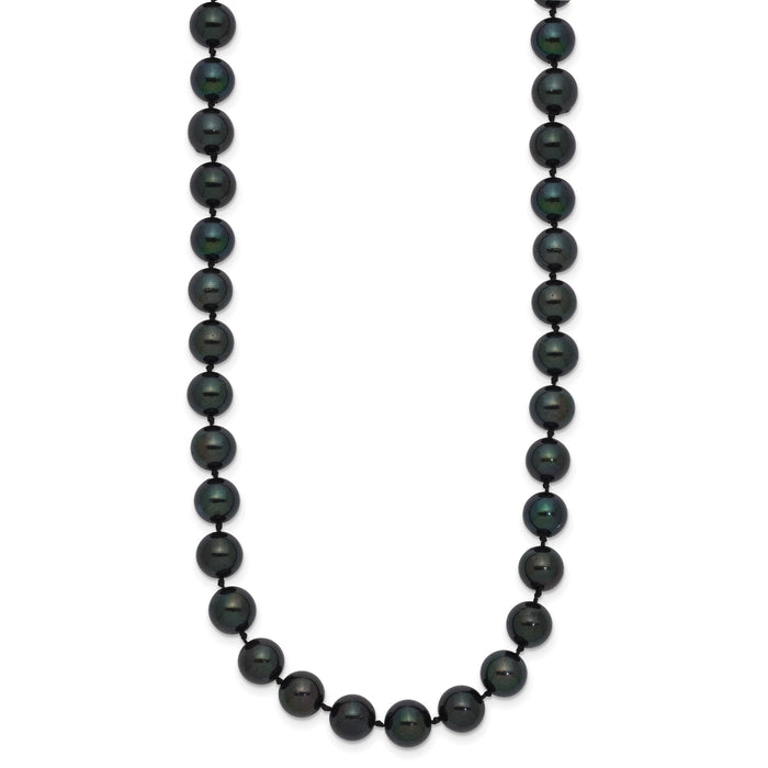 14k White Gold 7-8mm Round Black Saltwater Akoya Cultured Pearl Necklace-PLB70-24