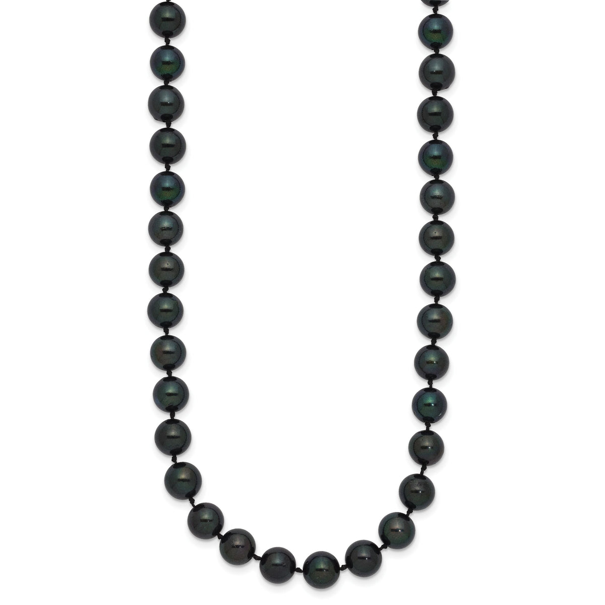 14k White Gold 7-8mm Round Black Saltwater Akoya Cultured Pearl Necklace-PLB70-18