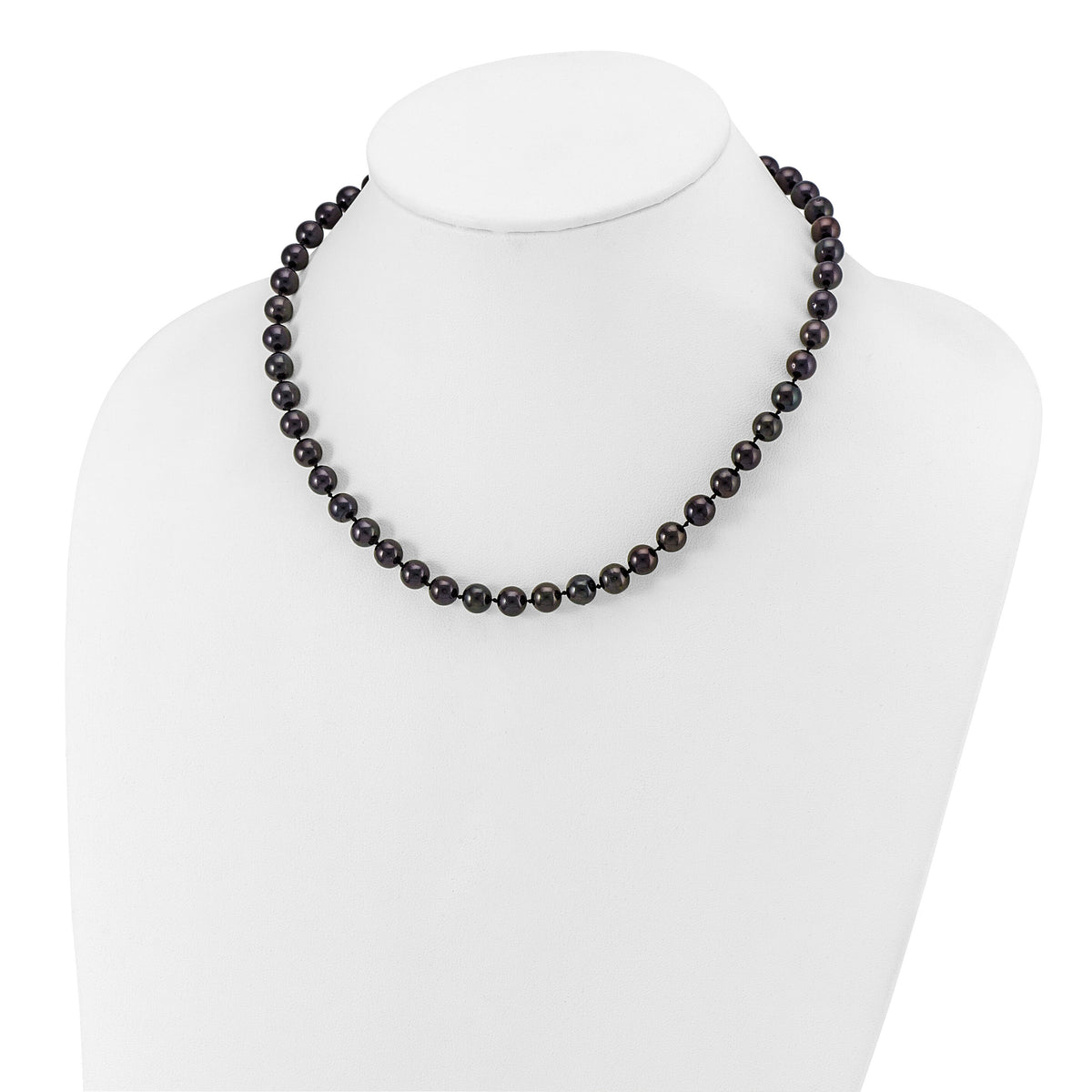 14k White Gold 7-8mm Round Black Saltwater Akoya Cultured Pearl Necklace-PLB70-16