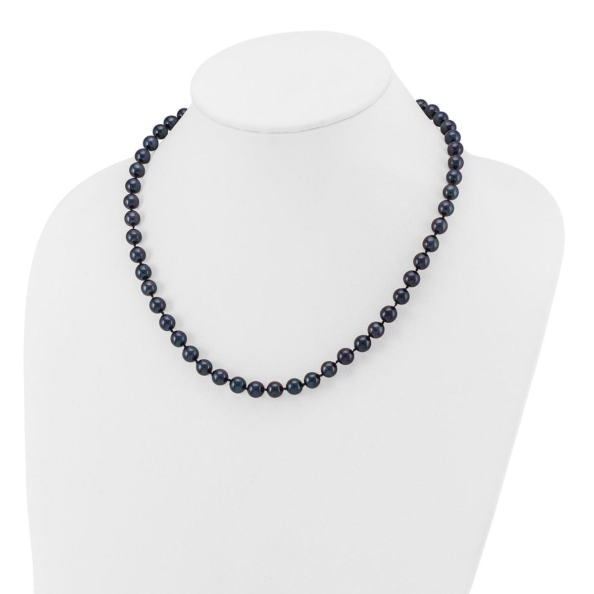 14k White Gold 7-8mm Round Black Saltwater Akoya Cultured Pearl Necklace-PLB70-18