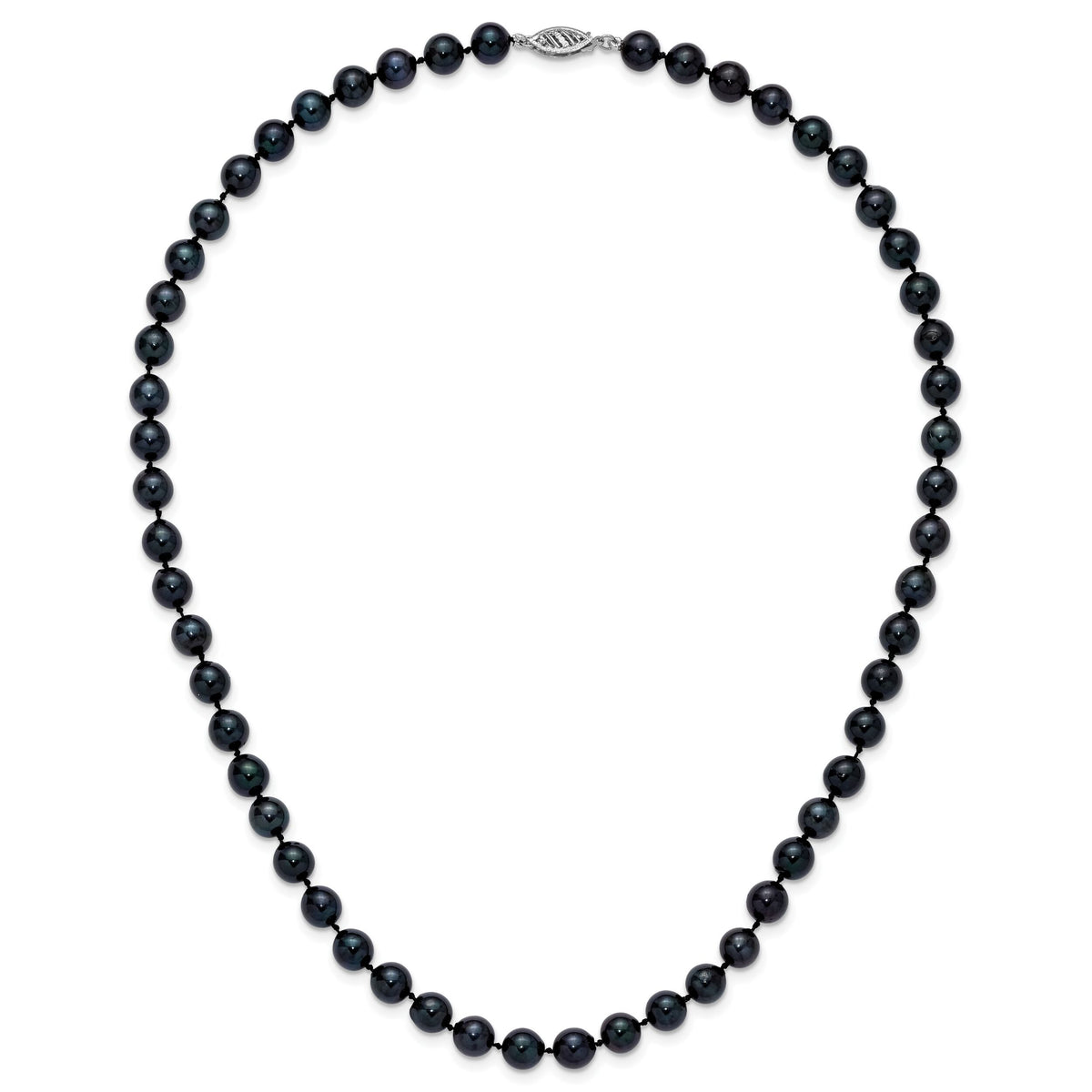 14k White Gold 7-8mm Round Black Saltwater Akoya Cultured Pearl Necklace-PLB70-18