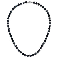 14k White Gold 7-8mm Round Black Saltwater Akoya Cultured Pearl Necklace-PLB70-18