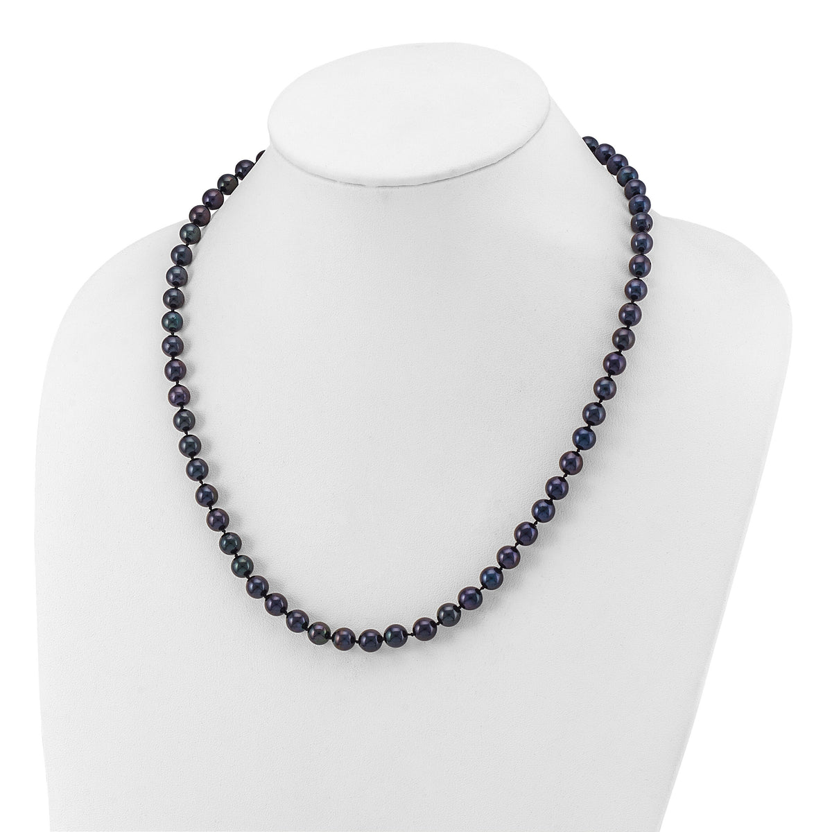 14k White Gold 7-8mm Round Black Saltwater Akoya Cultured Pearl Necklace-PLB70-20