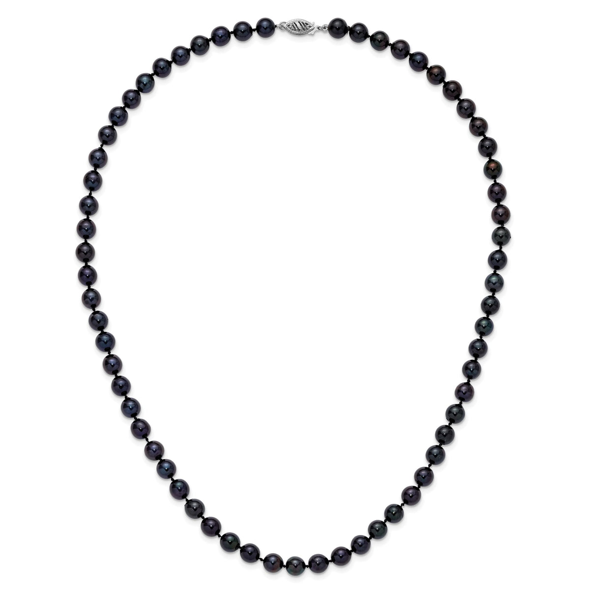 14k White Gold 7-8mm Round Black Saltwater Akoya Cultured Pearl Necklace-PLB70-20