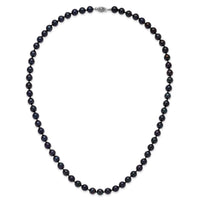 14k White Gold 7-8mm Round Black Saltwater Akoya Cultured Pearl Necklace-PLB70-20