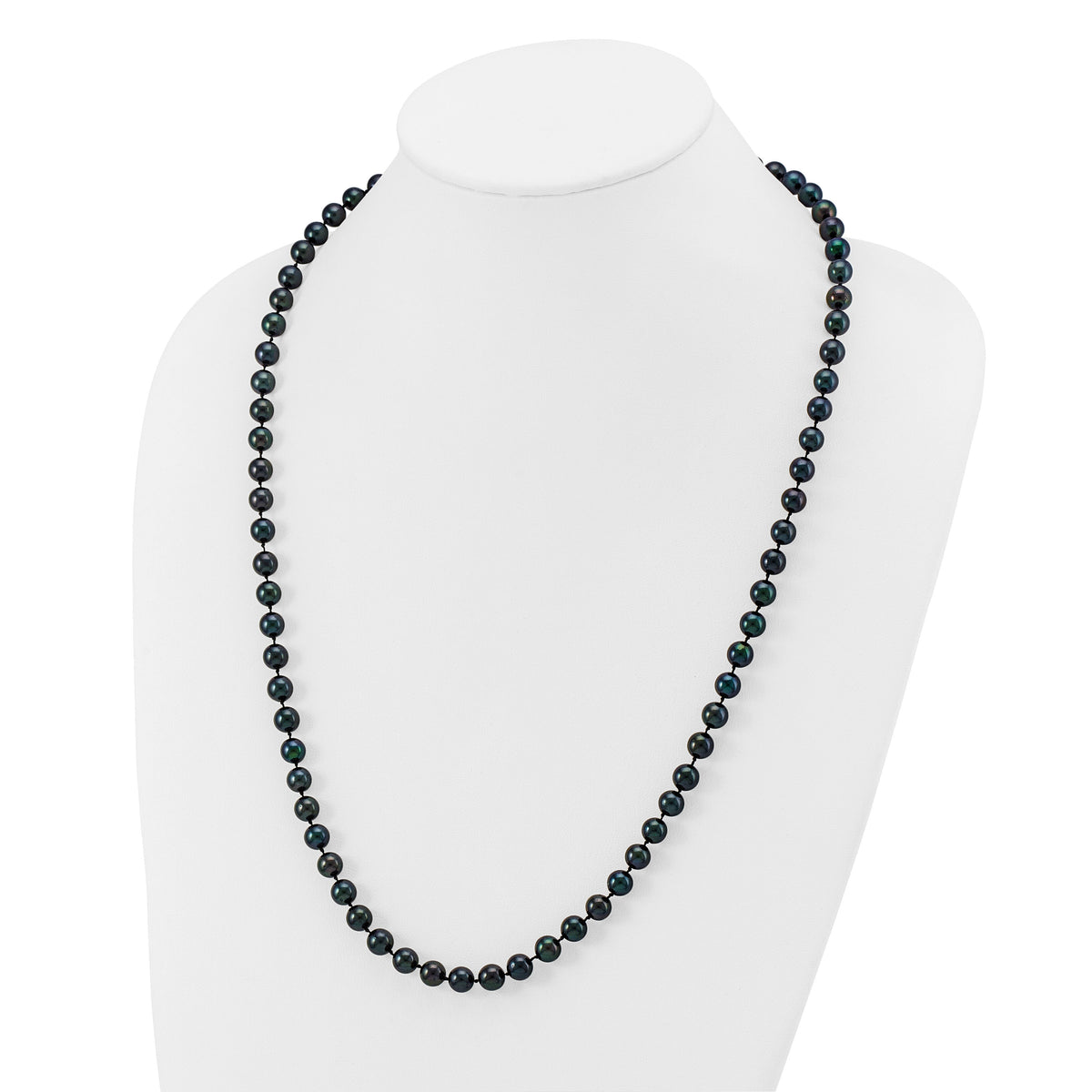 14k White Gold 7-8mm Round Black Saltwater Akoya Cultured Pearl Necklace-PLB70-24