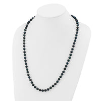 14k White Gold 7-8mm Round Black Saltwater Akoya Cultured Pearl Necklace-PLB70-24