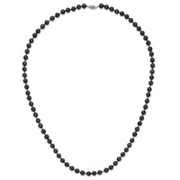 14k White Gold 7-8mm Round Black Saltwater Akoya Cultured Pearl Necklace-PLB70-24
