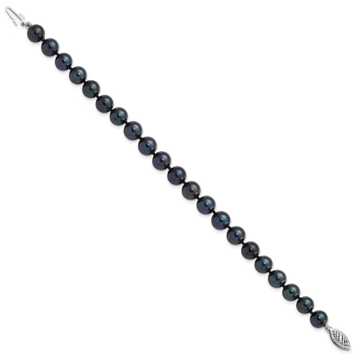 14k White Gold 7-8mm Round Black Saltwater Akoya Cultured Pearl Bracelet-PLB70-7