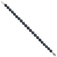 14k White Gold 7-8mm Round Black Saltwater Akoya Cultured Pearl Bracelet-PLB70-8