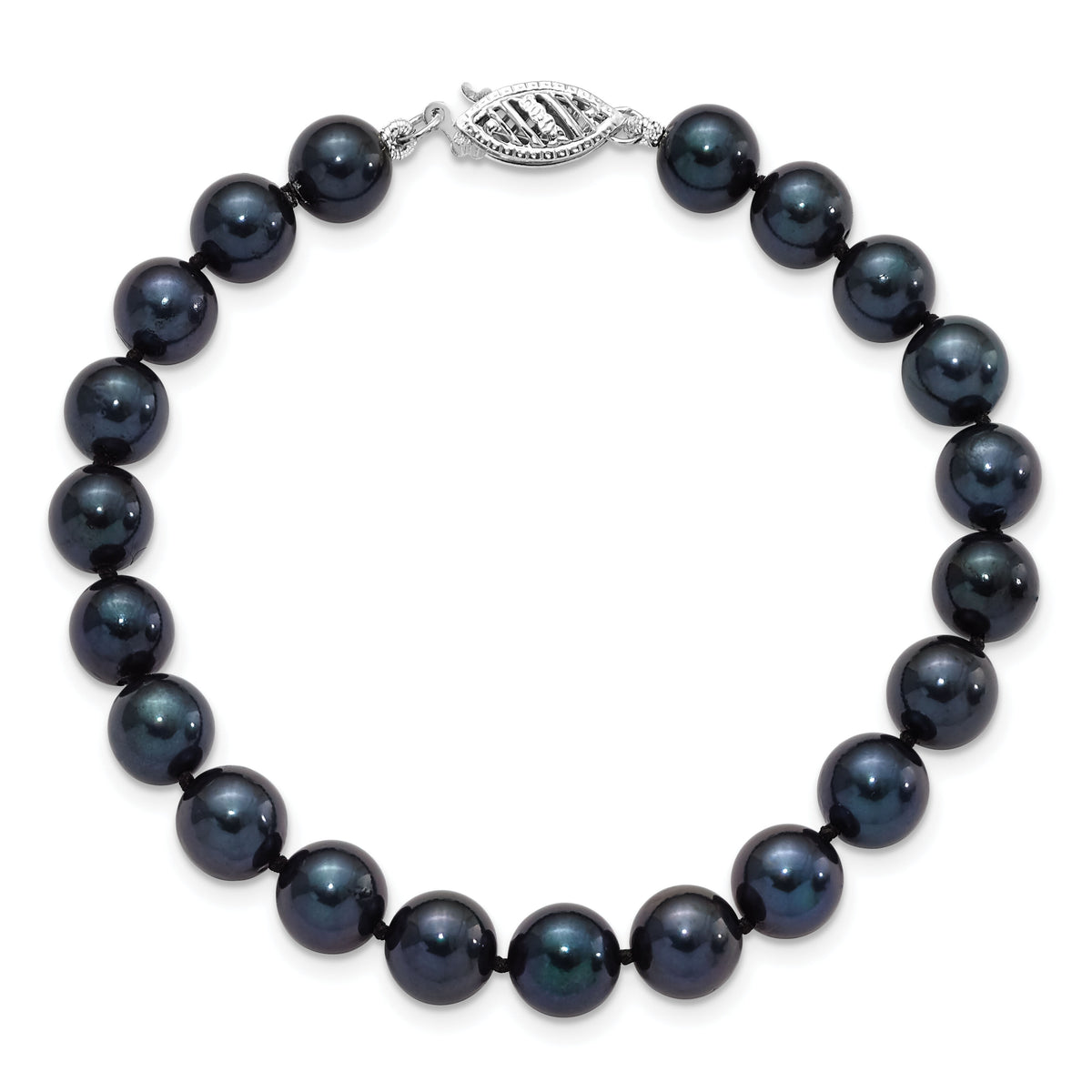 14k White Gold 7-8mm Round Black Saltwater Akoya Cultured Pearl Bracelet-PLB70-7