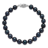 14k White Gold 7-8mm Round Black Saltwater Akoya Cultured Pearl Bracelet-PLB70-7