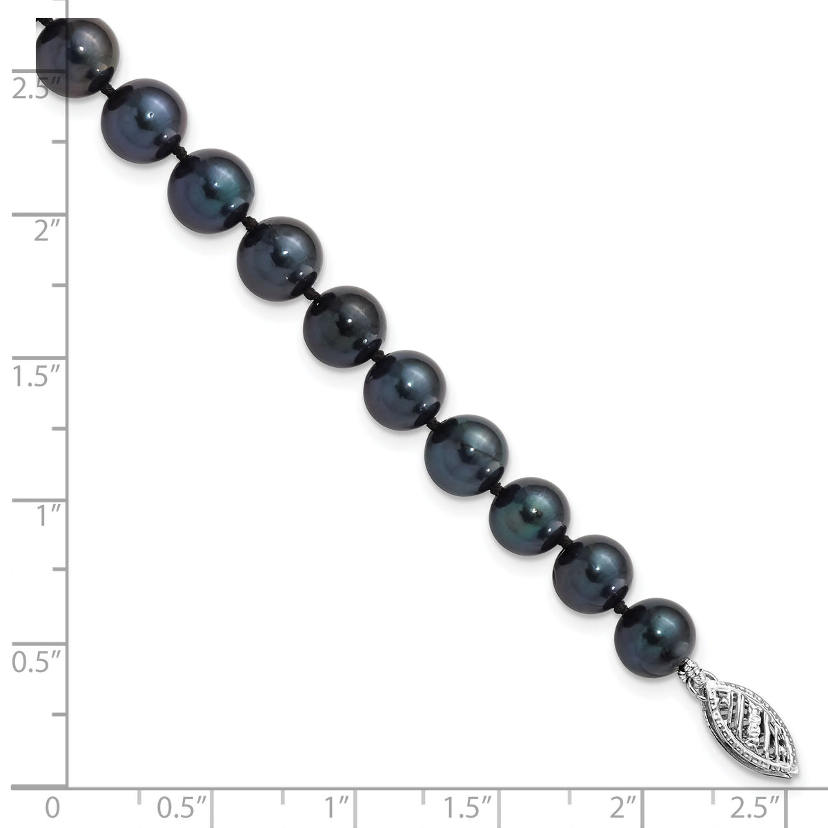 14k White Gold 7-8mm Round Black Saltwater Akoya Cultured Pearl Bracelet-PLB70-7