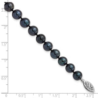 14k White Gold 7-8mm Round Black Saltwater Akoya Cultured Pearl Bracelet-PLB70-7