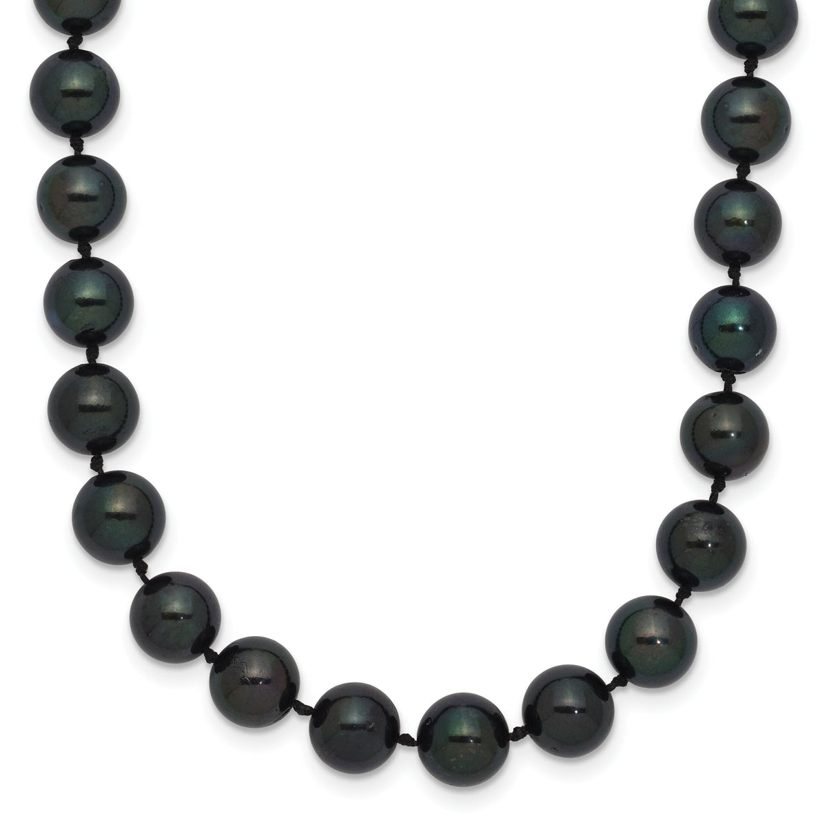 14k White Gold 7-8mm Round Black Saltwater Akoya Cultured Pearl Necklace-PLB70-20