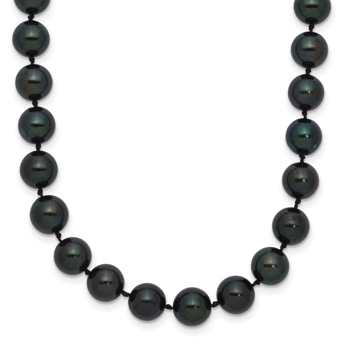 14k White Gold 7-8mm Round Black Saltwater Akoya Cultured Pearl Necklace-PLB70-24