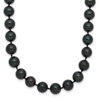 14k White Gold 7-8mm Round Black Saltwater Akoya Cultured Pearl Necklace-PLB70-18