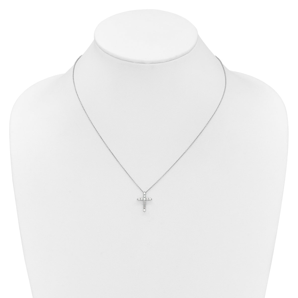 14k White Gold Diamond Cross 18 inch Necklace-PM1000-050-WA