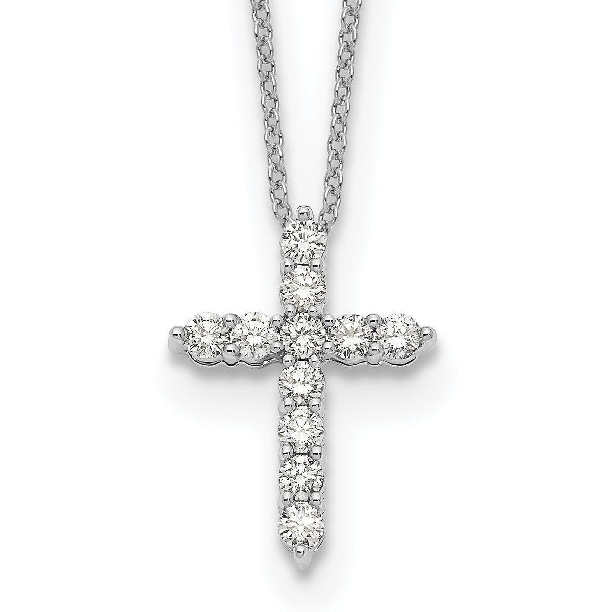 14k White Gold Diamond Cross 18 inch Necklace-PM1000-050-WA