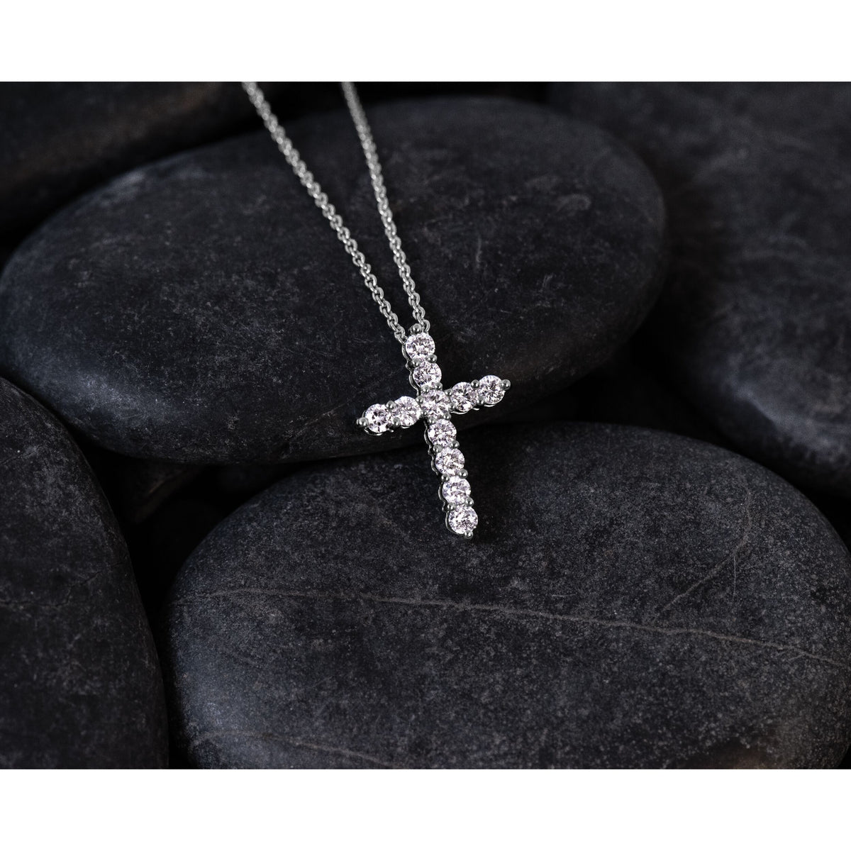 14k White Gold Diamond Cross 18 inch Necklace-PM1000-050-WA