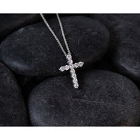 14k White Gold Diamond Cross 18 inch Necklace-PM1000-050-WA