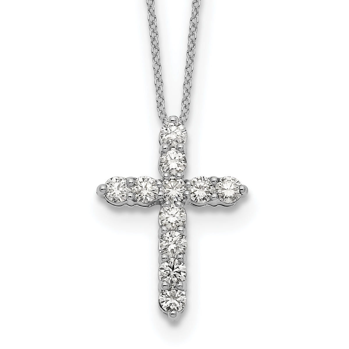 14k White Gold Diamond Cross 18 inch Necklace-PM1000-100-WA