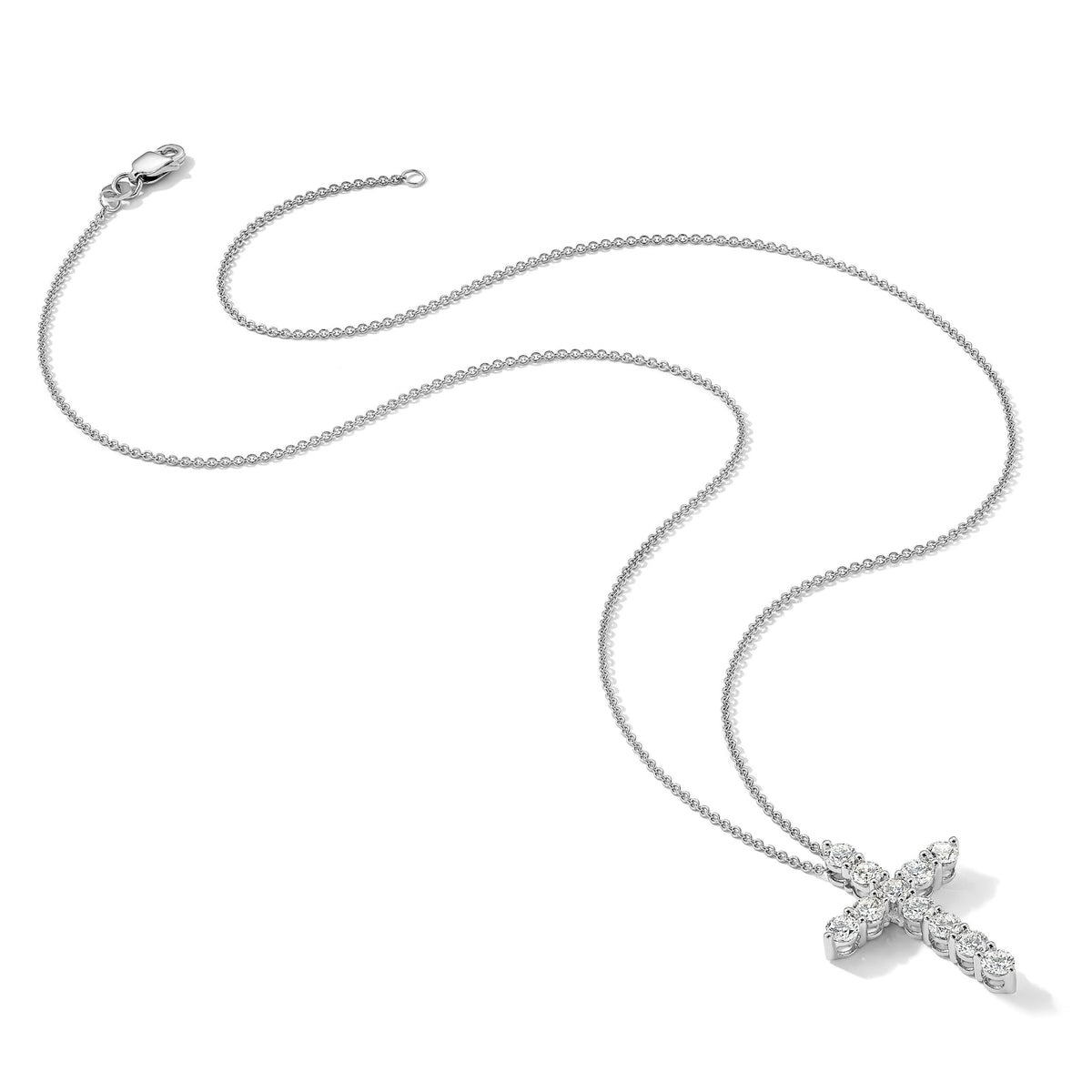 14k White Gold Diamond Cross 18 inch Necklace-PM1000-150-WA
