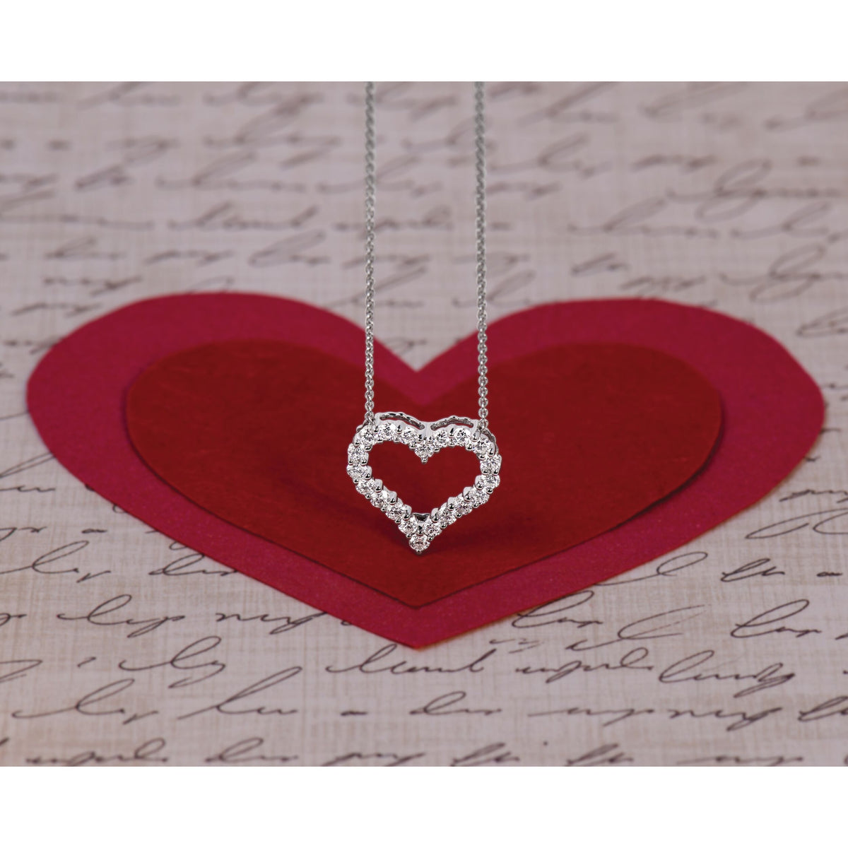 14k White Gold Diamond Heart 18 inch Necklace-PM1001-100-WA