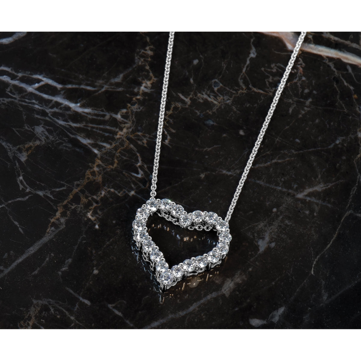 14k White Gold Diamond Heart 18 inch Necklace-PM1001-100-WA