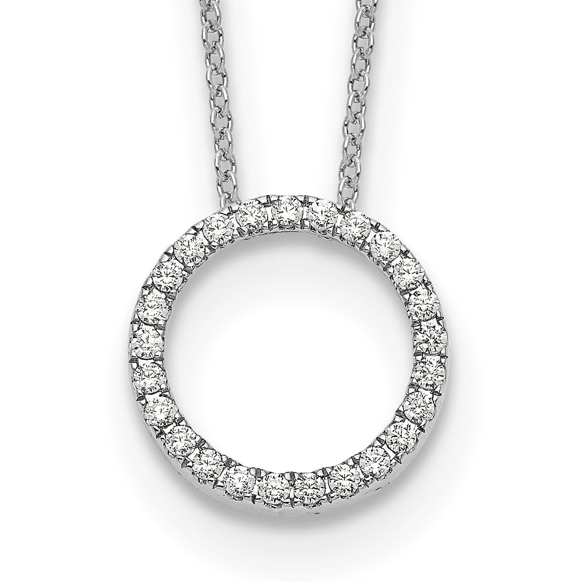 14k White Gold Diamond Circle 18 inch Necklace-PM1002-025-WA