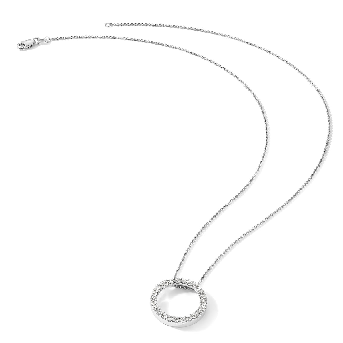 14k White Gold Diamond Circle 18 inch Necklace-PM1002-100-WA