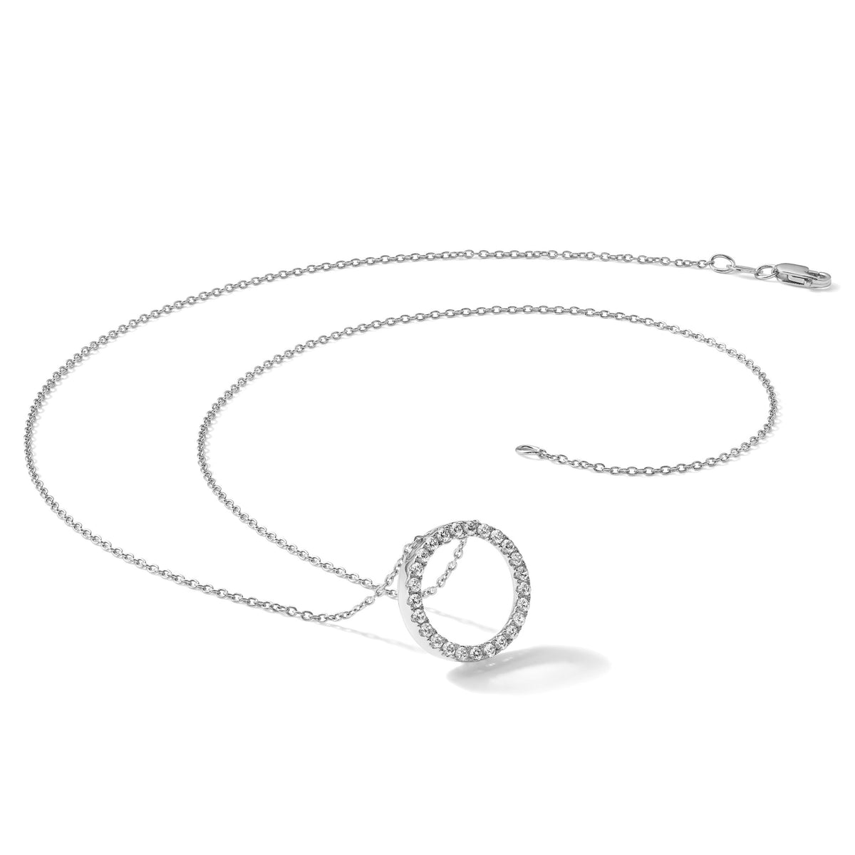 14k White Gold Diamond Circle 18 inch Necklace-PM1002-100-WA