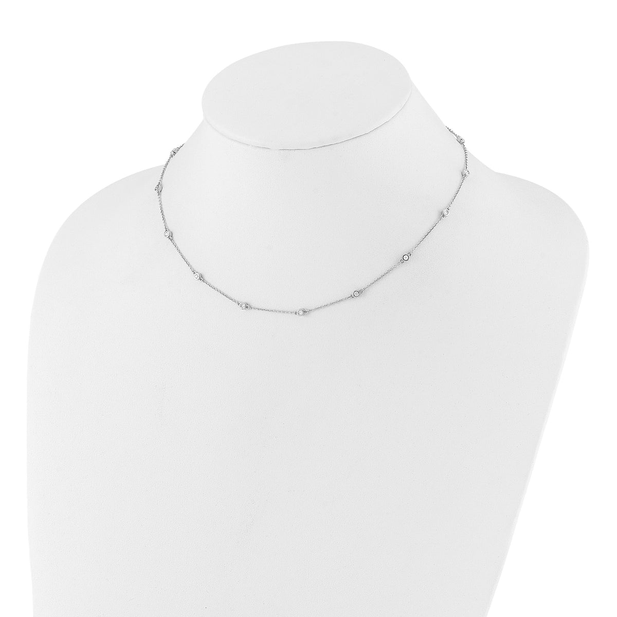 14k White Gold Diamond Station Cable Necklace-PM1007-042-WA-18