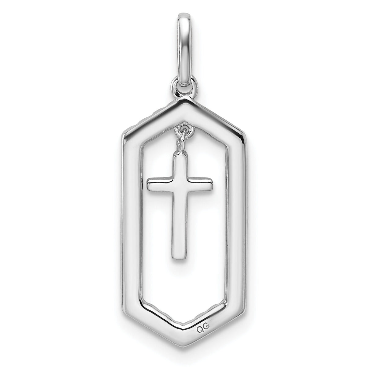 14K White Gold Polished Diamond Framed Dangle Cross Pendant-PM10073-020-WAA