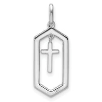 14K White Gold Polished Diamond Framed Dangle Cross Pendant-PM10073-020-WAA