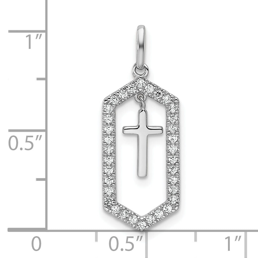14K White Gold Polished Diamond Framed Dangle Cross Pendant-PM10073-020-WAA