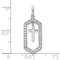 14K White Gold Polished Diamond Framed Dangle Cross Pendant-PM10073-020-WAA